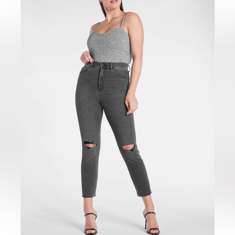 Super High Waisted Extra Supersoft Black Ripped Slim Jeans